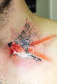 Neck watercolor birdie color tattoo pattern