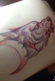 School wolf head moon tattoo pattern manuscript