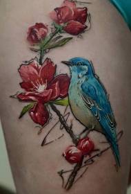 Incrible incrible patrón de tatuaxe de aves e flores pintadas