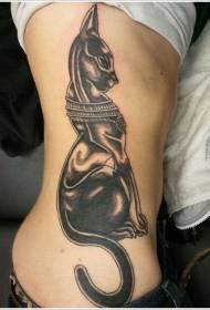 Black cute Egyptian cat side rib tattoo pattern