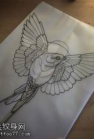 Linia de manuscris a modelului de tatuaj de pasăre