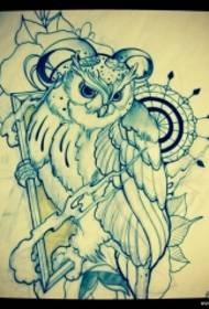 European and American school owl flower tattoo pattern manuscript