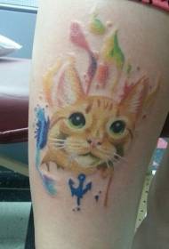 Uyluk iyi görünümlü suluboya kedi dövme deseni