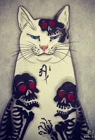 Japanese traditional tattoo cat licking color tattoo pattern manuscript