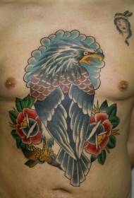 Chest old school painted eagle flower tattoo pattern