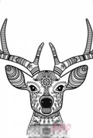 Zwarte lijn schets creatief patroon schattige elanden hoofd tattoo manuscript