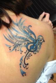 Back bird blue tattoo combination bird tattoo pattern