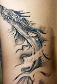 Boy back on black gray point thorn abstract line small animal dragon tattoo picture