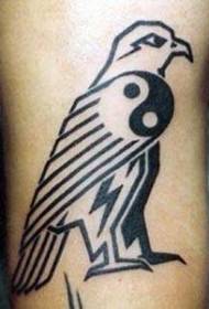 Tribal bird tattoo pattern with yin and yang gossip symbols