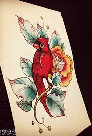 七彩玫瑰鳥紋身手稿圖案