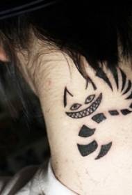 Girl neck black geometric line small animal cartoon smiley cat tattoo picture