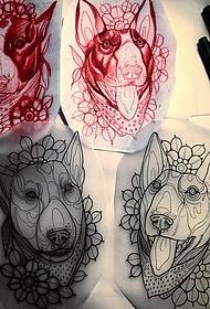 Four European and American school tattoo dog floral pattern manuscript