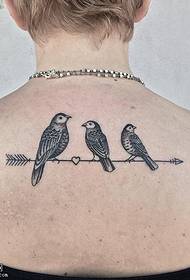 Drie tattoo-ontwerpen voor vogels aan de achterkant