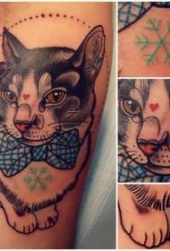 Cat bow and snowflake tattoo pattern