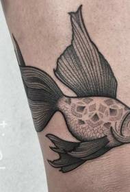 Leuke zwarte lijn steek goudvis tattoo patroon