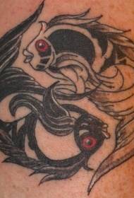 Juodos ir baltos yin ir yang kalmarų tatuiruotės modelis