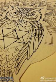 Owl linear draft tattoo manuscript pattern