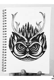 Owl Totem Pointing Forest Cảnh Hình xăm Bản thảo