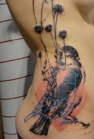 Side ribben flot fugl og blå fugl silhuet tatoveringsmønster