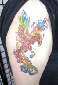 Рука мальчика нарисована на градиенте простая линия татуировки животных феникс