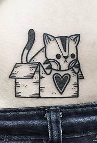 Linha de desenho animado fresco pequeno gato amor caixa padrão de tatuagem