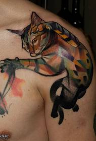 Shoulder watercolor cat tattoo pattern