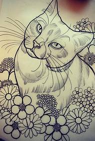 Рукопис малюнок нової шкільної кішки невеликий свіжий квітка татуювання