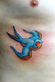 Male chest blue swallow tattoo pattern
