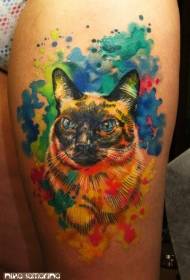 Lijep akvarelni prskanje tintne mačke tetovaža uzorak
