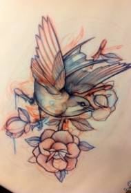 European and American rose school bird tattoo pattern manuscript