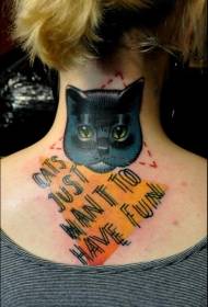 Neck cat head geometric English alphabet tattoo pattern