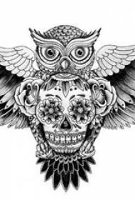 Black gray sketch creative domineering literary owl domineering tattoo manuscript