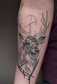 Schoolboy arm on black sketch simple line small animal elk tattoo picture