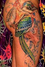 Colorful bird with flying elf tattoo pattern