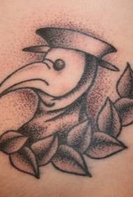 Old school black dot hedgehog bird with leaves tattoo pattern