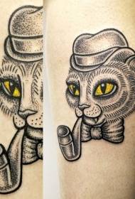 Funny fairy gentleman cat smoking tube color tattoo pattern