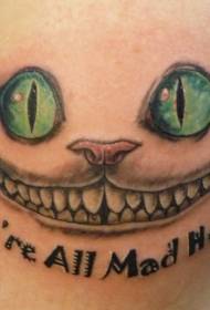 Patrón de tatuaxe de gato e letra verde