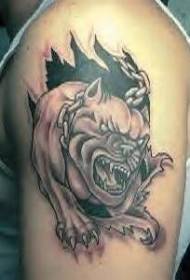Big arm angry bulldog tearing tattoo pattern