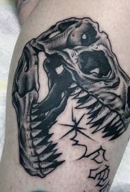 Classic black engraving style dinosaur skull tattoo pattern