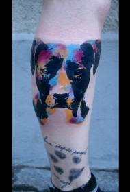 Watercolor portrait dog and paw alphabet tattoo pattern
