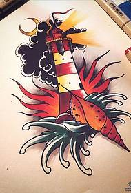 European and American school conch moon lighthouse tattoo pattern manuscript