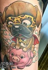 Cartoon dog tattoo pattern on the leg