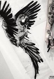 欧美风黑灰鹦鹉纹身图案手稿