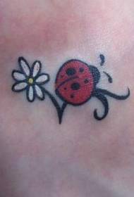 Wrist colored chrysanthemum with ladybug tattoo pattern