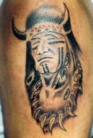 Native Indian and bull horn tattoo pattern