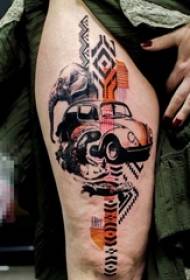 Schoolgirl thighs painted geometric lines elephant and car tattoo pictures