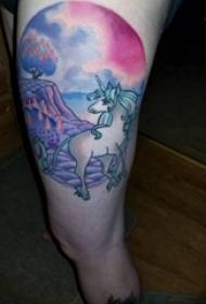 Boys thighs painted on gradient plants big tree and unicorn tattoo pictures