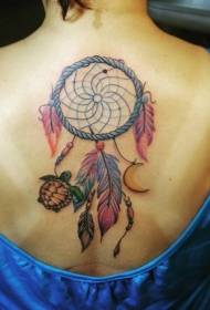 Sweet color dream catcher and turtle tattoo on the back