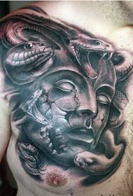 Man front chest cool personality snake portrait tattoo