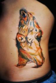 Side ribs cute watercolor bear tattoo pattern